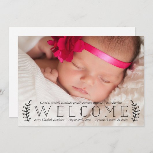 Rustic Botanical Overlay Photo Birth Notice Aankondiging (Voorkant / Achterkant)