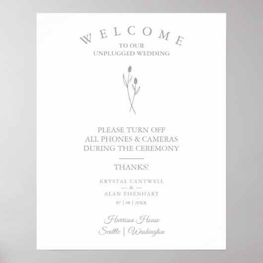 Rustic Botanical Simple Wedding Unplugged Ceremony Poster (Voorkant)