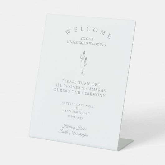 Rustic Botanical Simple Wedding Unplugged Ceremony Reclamebord Met Voetstuk (Voorkant)