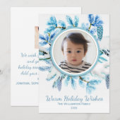 Rustic Botanical Snowy Winter Wreath Holiday Foto Feestdagenkaart (Voorkant / Achterkant)