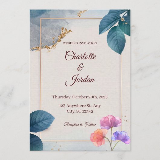 Rustic Botanical Wedding Invitation Kaart (Voorkant)