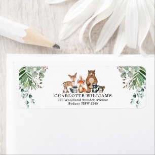 Rustic Botanical Woodland Animals Return Address Etiket