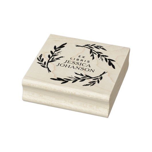 Rustic Botanical Wreath Custom Ex Libris Book Rubberstempel (Stempel)