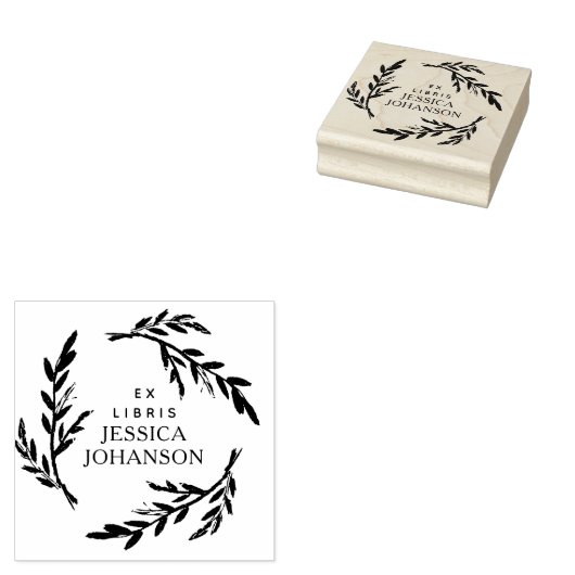 Rustic Botanical Wreath Custom Ex Libris Book Rubberstempel (Gestempeld)