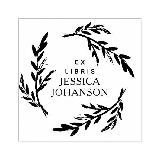 Rustic Botanical Wreath Custom Ex Libris Book Rubberstempel (Afrduk)