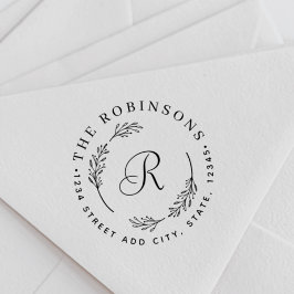 Rustic Botanical Wreator Monogram Return Address Zelfinktende Stempel
