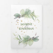 Rustic Botanicals Greenery & Gold Photo Wedding Drieluik Uitnodiging (Cover)