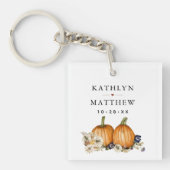 Rustic Botanische Herfst Pompoen Bruiloft Sleutelhanger (voorkant)