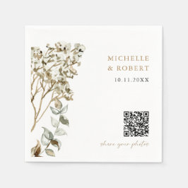 Rustic Botanische QR-code Deel je Foto's Bruiloft Servet