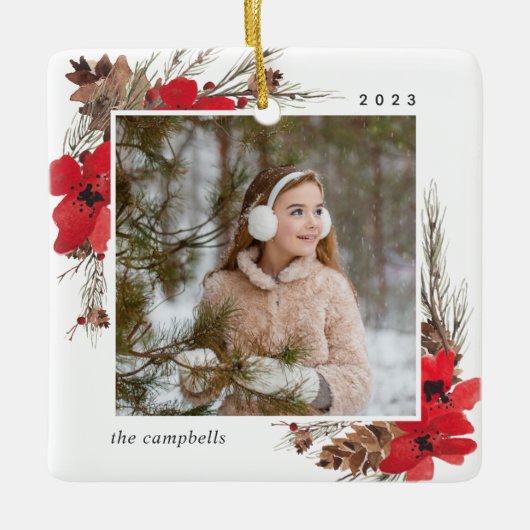 Rustic Bough | Holiday-foto Keramisch Ornament (Voorkant)