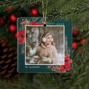 Rustic Bough Holiday-foto Keramisch Ornament
