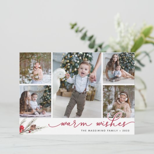 Rustic Bough | Holiday Photo Collage Card Feestdagenkaart (Staand voorkant)