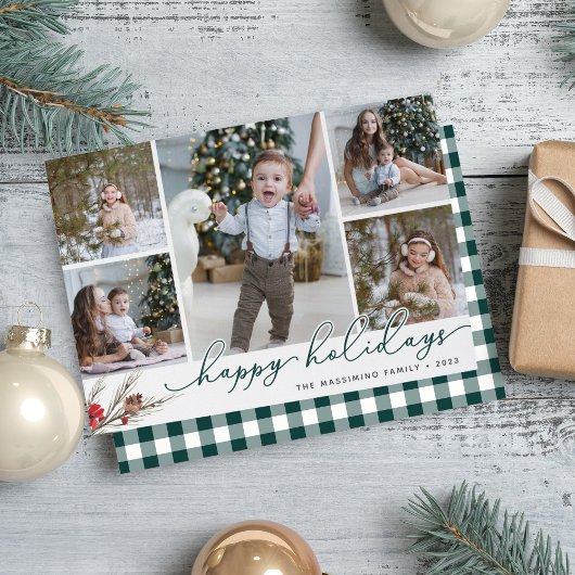 Rustic Bough | Holiday Photo Collage Card Feestdagenkaart