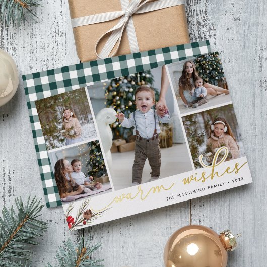 Rustic Bough | Warm Wish Photo Collage Folie Feestdagenkaart