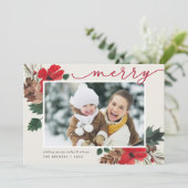 Rustic Bough | Waterverf Floral met kerstmis Feestdagenkaart (Staand voorkant)