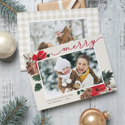 Rustic Bough | Waterverf Floral met kerstmis Feestdagenkaart