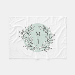 Rustic Bough Wreath Monogrammed Blanket Fleece Deken