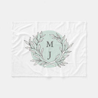 Rustic Bough Wreath Monogrammed Blanket Fleece Deken