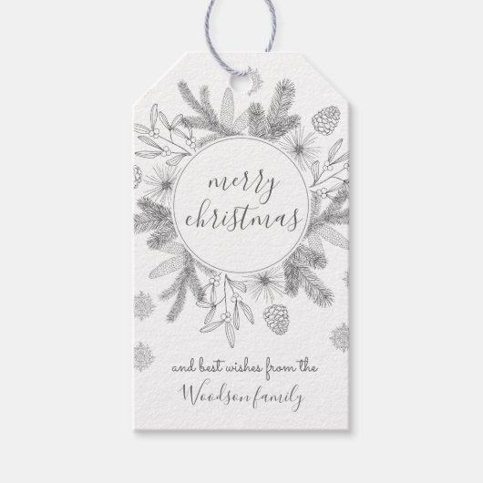 Rustic Boughs Merry Kerstmis Modern Cadeaulabel (Voorkant)