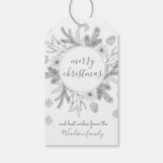 Rustic Boughs Merry Kerstmis Modern Cadeaulabel (Achterkant)