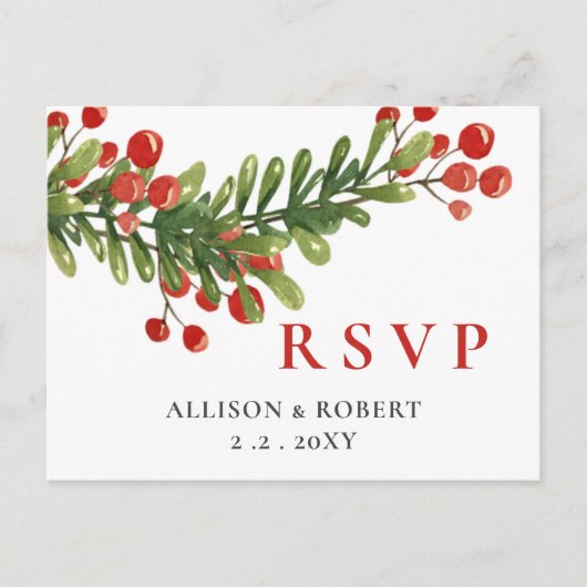 Rustic Boughs of Holly Kerstbruilding RSVP Uitnodiging Briefkaart (Voorkant)