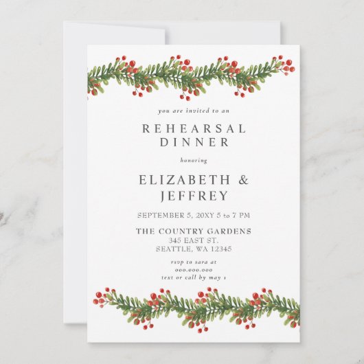 Rustic Boughs of Holly Kerstrehearsal Dinner Kaart (Voorkant)