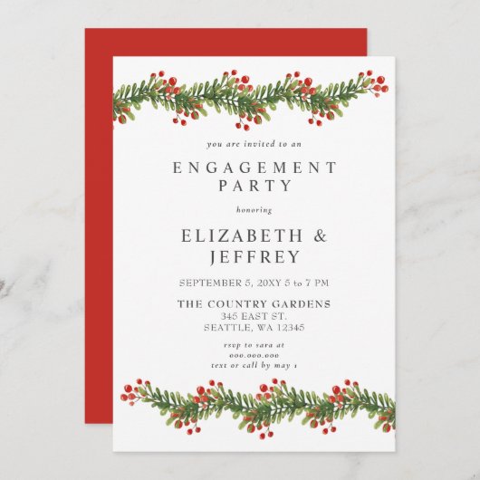 Rustic Boughs of Holly Kerstservice Party Kaart (Voorkant / Achterkant)