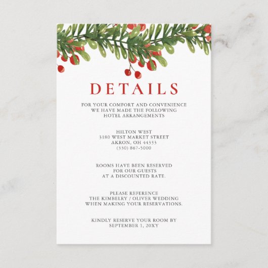 Rustic Boughs of Holly Winter Kerstbruilding Informatiekaartje (Voorkant)
