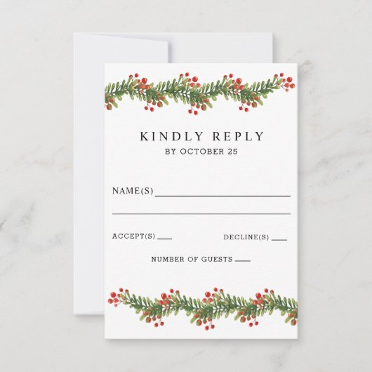 Rustic Boughs of Holly Winter Kerstbruilding RSVP Kaartje (Voorkant)