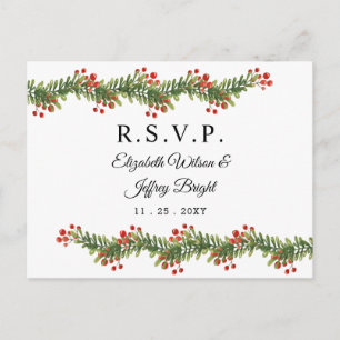 Rustic Boughs of Holly Winter Kerstmis RSVP Uitnodiging Briefkaart