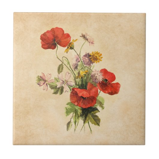 Rustic Bouquet Red Poppies Wilde Bloemen Tegeltje (Voorkant)