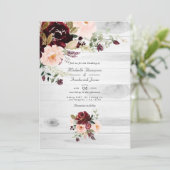 Rustic Bourgogne en Blush Floral QR Code Weddensch Kaart (Staand voorkant)