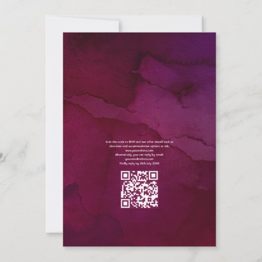Rustic Bourgogne en Blush Floral QR Code Weddensch Kaart (Achterkant)