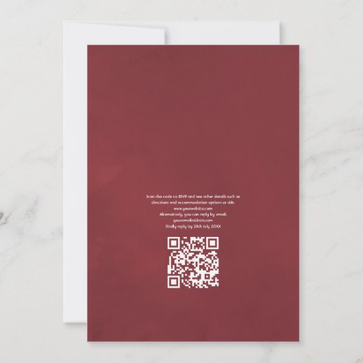 Rustic Bourgogne en Blush Floral QR Code Weddensch Kaart (Achterkant)
