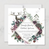 Rustic Bourgogne en grijze Floral Geometric Weddin Magnetische Uitnodiging (Voorkant)