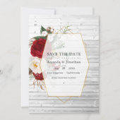 Rustic Bourgogne en White Floral Geometric Wedding Save The Date (Voorkant)