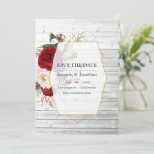 Rustic Bourgogne en White Floral Geometric Wedding Save The Date (Staand voorkant)