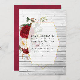 Rustic Bourgogne en White Floral Geometric Wedding Save The Date
