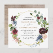 Rustic Bourgogne Florals Wedding Kaart (Voorkant / Achterkant)