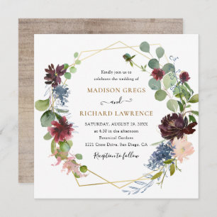 Rustic Bourgogne Florals Wedding Kaart