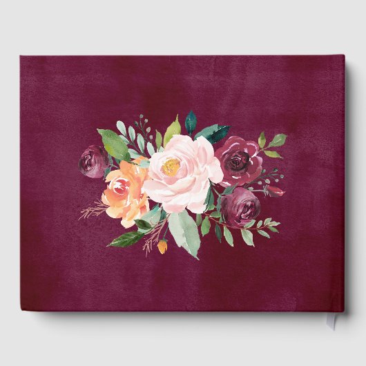 Rustic Bourgogne Herfst Floral Gold Wedding Monogr Gastenboek (Achterkant)