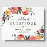 Rustic Bourgogne Herfst Floral Gold Wedding Monogr Gastenboek<br><div class="desc">Stijlvol ontwerp voor een wittetrouwgastenboek biedt stijlvolle aangepaste tekst die kan worden aangepast aan de bruid- en bruidsnamen en de bruidegom-datum. De tekst wordt omgeven door een prachtig bloem lijst van de waterverf van de zomer en de herfst bloemen, met inbegrip van rozen, dahlias, pony bloemen en groen, in een...</div>