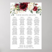Rustic Bourgogne Ivory Floral Wedding Seating Char Poster (Voorkant)