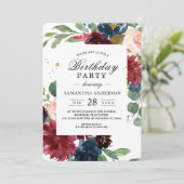 Rustic Bourgogne Lijst Blauw en Rode Floral Kaart (Staand voorkant)