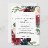 Rustic Bourgogne Lijst Blauw en Rode Floral Kaart (Voorkant)