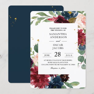 Rustic Bourgogne Lijst Blauw en Rode Floral Kaart