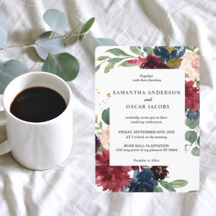 Rustic Bourgogne Lijst Blauw en Rode Floral Kaart