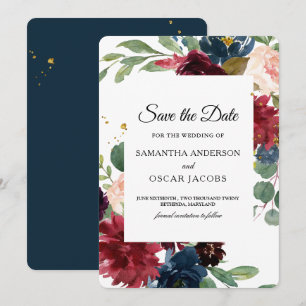 Rustic Bourgogne Lijst Blauw en Rode Floral Save The Date