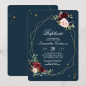 Rustic Bourgogne Lijst Blauw en Rode gouden bloeme Kaart (Voorkant / Achterkant)