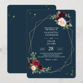 Rustic Bourgogne Lijst Blauw en Rode gouden bloeme Kaart (Voorkant / Achterkant)